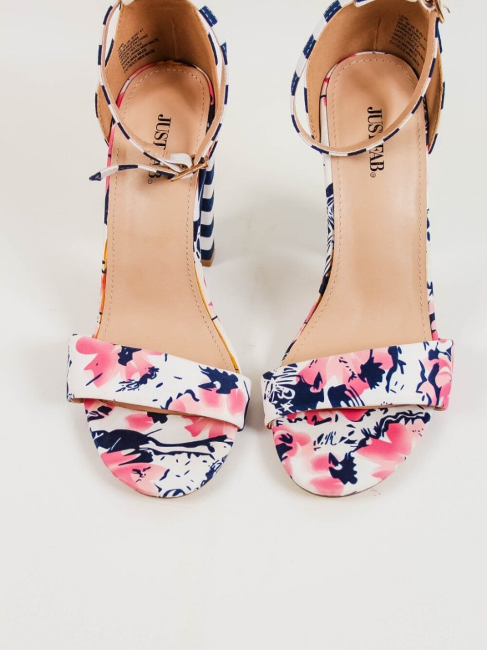 JustFab Lena Floral Stripe Block Heel Sandals Size 10 - Picture 5 of 10